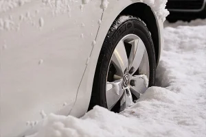 Car tire sitting in snow