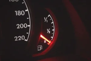 Fuel gauge showing low fuel