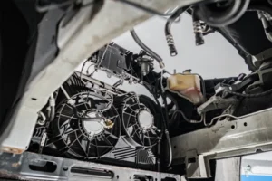 close-up look at a vehicle's cooling fans